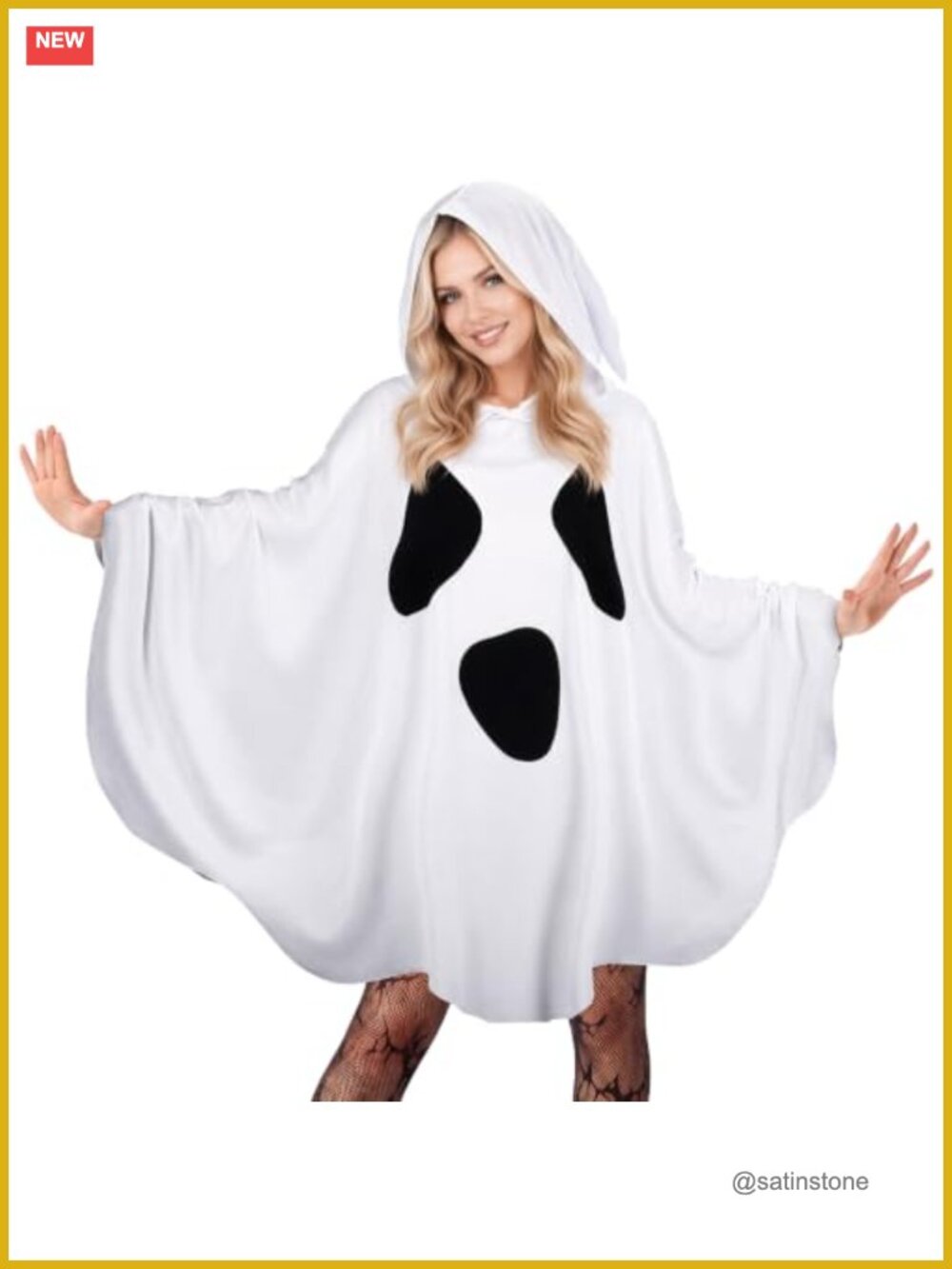 Ghost Costume Poncho Hooded Cape Polyester Halloween